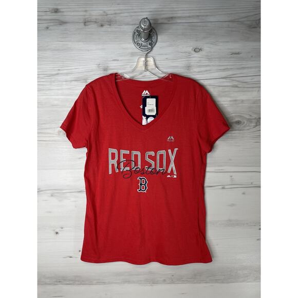 Boston Red Sox Shirt Womens Medium Red MLB Baseball V Neck Graphic Tee Top - Picture 1 of 11